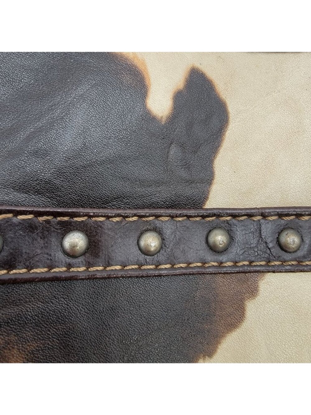 Cowhide Print Crossbody Purse With Studded Cross Embellishment - Picture 7 of 12